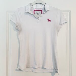 Abercrombie & Fitch Junior’s White Polo Shirt with Pink Logo
